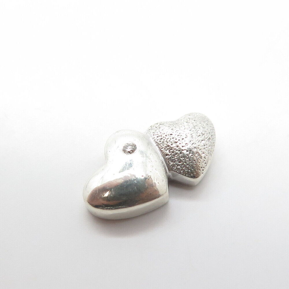 925 Sterling Silver Real Diamond Accent Heart Couple Slide Pendant - Picture 7 of 9